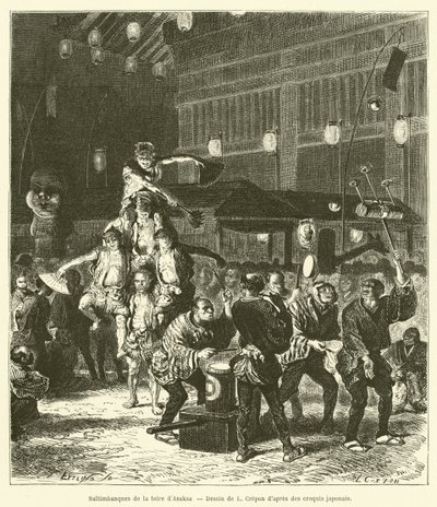 Acrobats of the Asakusa Fair (engraving) by French School