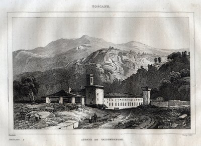 Santa Maria di Vallombrosa Benedictine abbey located in the municipality of Reggello, in Tuscany - Vallombrosa Abbey - Engraving from 
