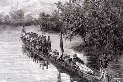 Savorgnan de Brazza in a canoe in the pandanus of West Africa - in 