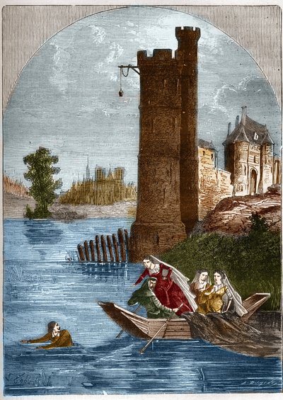 Scandal of the tower of Nesle: Buridan managed to escape from the tower of Nesle in Paris in 1314 despite the ambush set by Queen Marguerite of Burgundy by French School