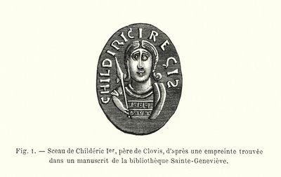 Seal of Childeric I, father of Clovis, from an imprint found in a manuscript of the Sainte-Genevieve library by French School