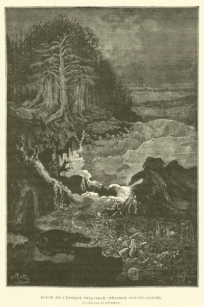 Scene from the Triassic Period (Conchylian Period) by French School