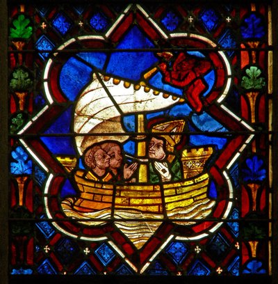 Scene depicting St Samson crosses the English Channel by French School
