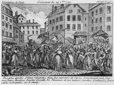 Scene of plundering in Paris, 14th September 1792 by French School