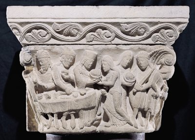 Scenes from the Death of St. John the Baptist, relief from a capital by French School