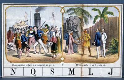 Scenes with Passepartout and Phileas Fogg in India, ill. from the game 