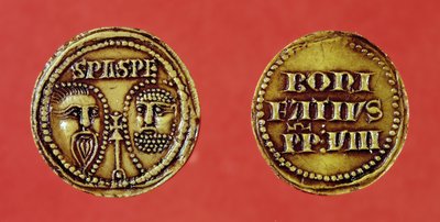 Seal with the heads of St. Paul and St. Peter, from a bull of Pope Boniface VIII, recto and verso, 1295 by French School