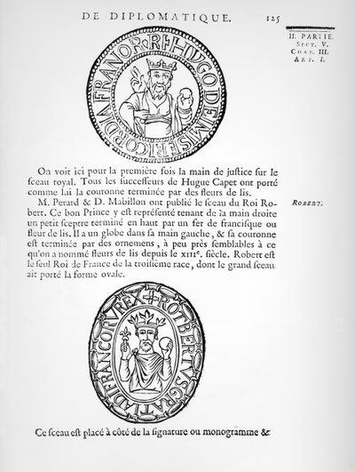 Seals of Hugues Capet and Robert II the Pious by French School