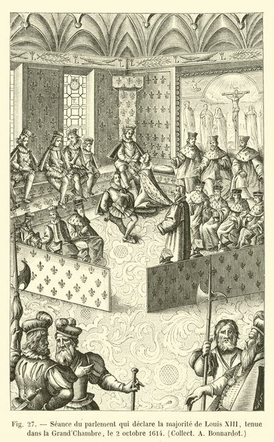Session of the parliament declaring the majority of Louis XIII, held in the Great Chamber, October 2, 1614, Collect A Bonnardot by French School