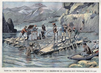 Search by a Scaphandler for the Body of a Drowned Tourist in a Lake in the Vallee d