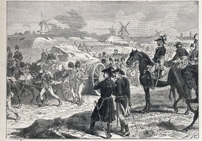 Second coalition: the French army commanded by Marechal Brune won the English troops of the Duke of York in Holland, October 1799 by French School