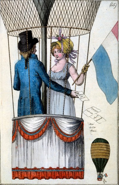 Second flight of Garnerin with Citoyenne Henri from Parc Monceau, 8 July 1798, from Costumes Parisiens, c.1798 by French School