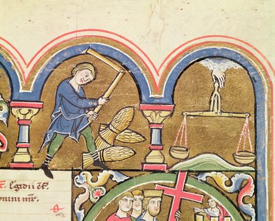 September: Threshing Grain, from the Psalter of St. Elizabeth by French School