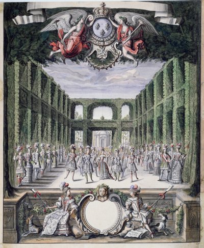 Set design for an unidentified ballet in a garden, taken from a collection entitled Menus Plaisirs du Roi by French School