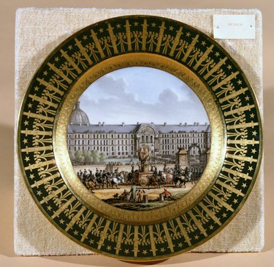 Sevres plate depicting the arrival of the sword of Frederick II the Great, at the Hotel des Invalides by French School