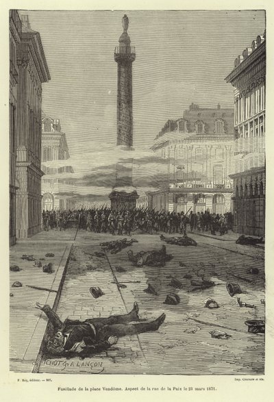 Shootings in the Place Vendome, Paris, Paris Commune, 23 March 1871 by French School