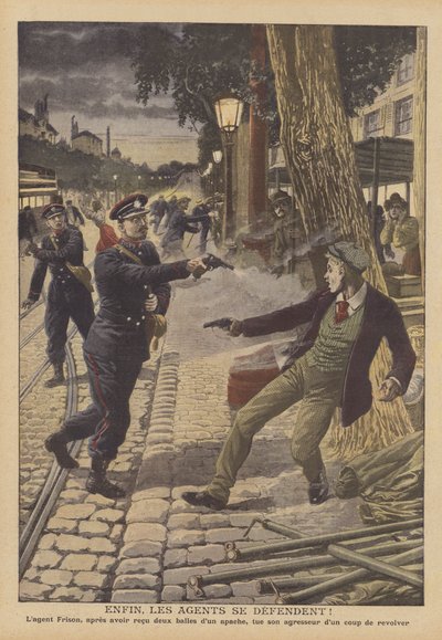 Shootout between police and criminals on a Paris street by French School