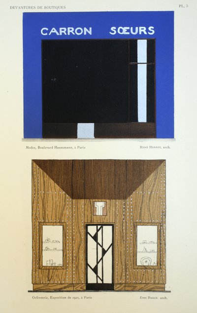 Shop Fronts, illustration from Devantures de Boutiques by Louis-Pierre Sezille, Paris by French School