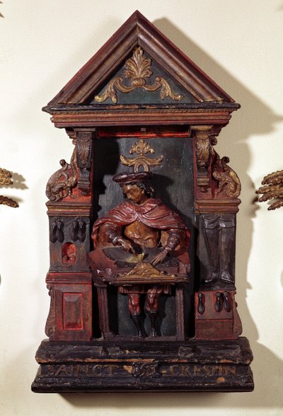 Shopsign for a Shoemaker depicting St. Crispin at his Workbench by French School