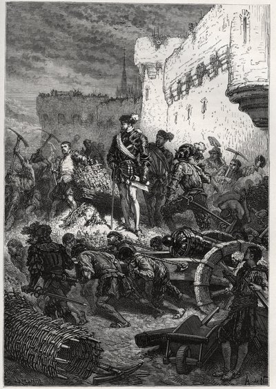 Siege of Metz - Francois de Guise and the works on the ramparts of Metz - engraving from The history of France told to my grandchildren - by Francois Guizot - 1872-1876 by French School