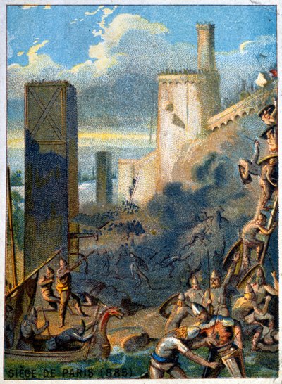 Siege of Paris (885) by the Normans (Viking). Chromolithography of the Series 