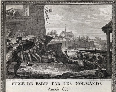 Siege of Paris by the Normans, year 885. Engraving from 