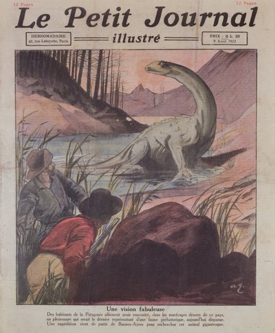 Sighting of a Plesiosaurus in Patagonia, cover illustration of Le Petit Journal, 9 April, 1922 by French School