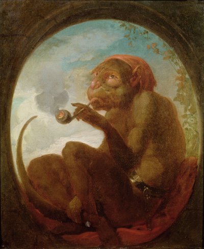 Sign with a monkey smoking a pipe by French School