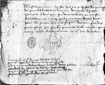 Signature of Louis XI on a letter to the Governor of Anjou, dated 3 July 1472 by French School