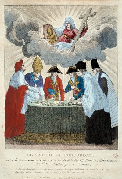 Signature of the Concordat of 1801 on 15/07/1801: it is signed between the French government (here represented by Joseph Bonaparte) and the Holy See (represented by Cardinal Consalvi for Pope Pius VII). 1801 Paris, Musee Carnavalet by French School