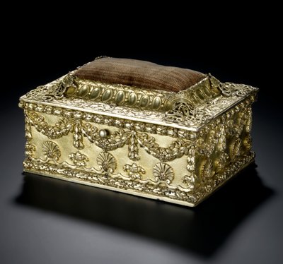 Silver-gilt rectangular casket with hinged lid with pin-cushion, from the Lennoxlove toilet service, owned by Frances Teresa Stewart, Duchess of Richmond and Lennox: French, Paris, 1664 - 1665 or 1668 - 1669 by French School