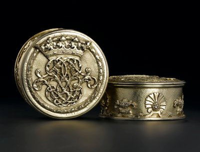 Silver-gilt small circular box with cover from the Lennoxlove toilet service, owned by Frances Teresa Stewart, Duchess of Richmond and Lennox: French, Paris, assayed between September 1672 and October 1674 by French School