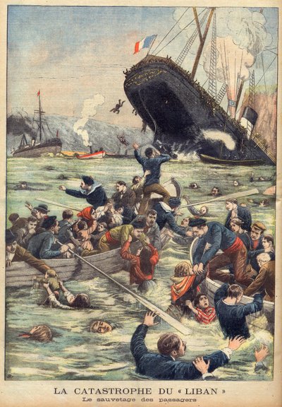Sinking of the steamship Liban off Marseilles, passengers being rescued in Le Petit Journal du 21/06/1903 by French School