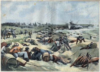 Sinking on the island of Wight: looting of a French brick loaded with wines by the inhabitants of the island, in "Le Petit Parisien" by French School