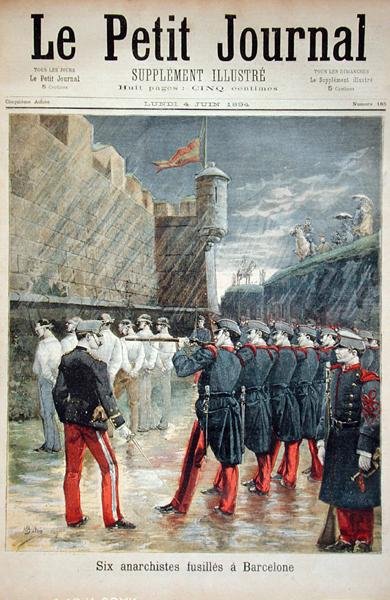 Six Anarchists Being Executed in Barcelona, Front Cover of Le Petit Journal, 4th June 1894 by French School