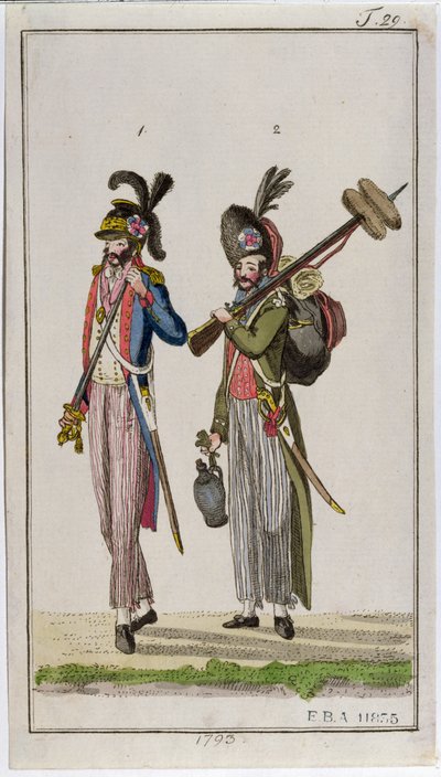 Soldiers of the French Revolution Carrying Bayonets in 1793 by French School