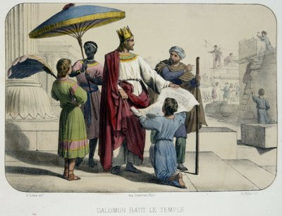 Solomon built the temple (the construction site in the background) by French School