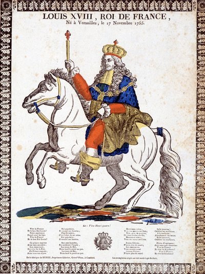 Song in Honor of the King of France Louis XVIII, Illustrated by an Equestrian Portrait of the King (Engraving) by French School