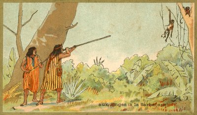 South American Indians hunting monkeys with blowpipes by French School