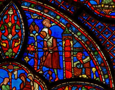 St Anthony digging at his hermitage by French School