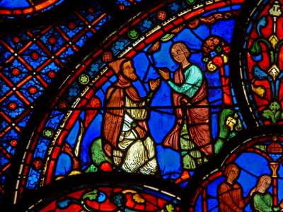 St Anthony listens to the teachings of a hermit by French School
