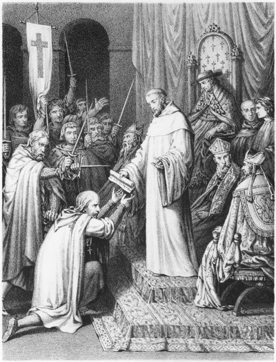 St. Bernard giving the Templars their rules by French School