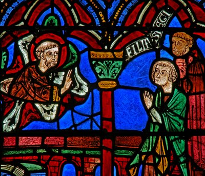 St Cheron window: appears at his tomb by French School
