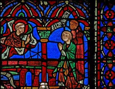 St Cheron window: appears at his tomb by French School