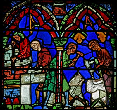 St Cheron window: donors - masons by French School