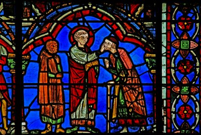 St Cheron window: heals a blind person by French School