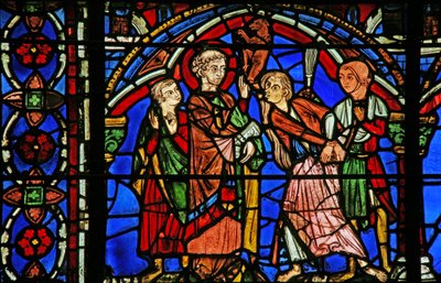 St Cheron window: heals a possessed person by French School