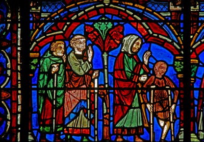 St Cheron window: the sick at his tomb by French School