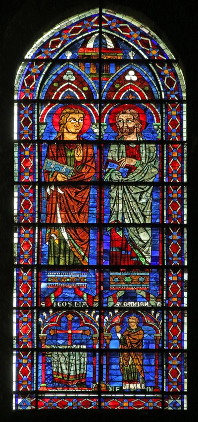 St Cosmos and St Damien; Donor Priest Geoffrey by French School