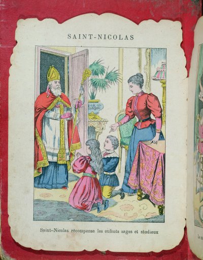 St. Nicholas visiting the well-behaved and diligent children, c.1880 by French School